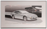 PORSCHE 924: An original 1/1 stencil airbrushed rendering of a Porsche 924 by automotive designer Bunker Bradley, produced 1989 on heavy stock paper, framed unglazed, measures 62.5cm high, 102.5cm wide.