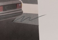 PORSCHE 924: An original 1/1 stencil airbrushed rendering of a Porsche 924 by automotive designer Bunker Bradley, produced 1989 on heavy stock paper, framed unglazed, measures 62.5cm high, 102.5cm wide. - 3