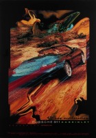 911: A large matte laminated print on masonite titled '911 Convertible', digital art-commercial print by automotive designer and artist Bunker Bradley, measures 119.5cm high, 84.5cm wide