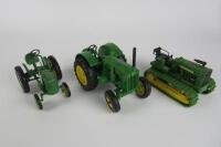 TRACTOR MODELS: Three John Deere die-cast tractor and crawler