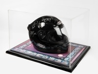 HOLDEN: A limited edition 43/50 commemorative full size helmet celebrating Holden's success at Bathurst over 50 years, helmet signed by eleven drivers including Steven Richards, Craig Lowndes, Greg Murphy and 8 others, helmet mounted to base and within pe