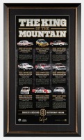BROCK: A limited edition 194/200 framed and glazed poster commemorating Peter Brock's 9 Bathurst Wins, by SE Products, measures 85cm high, 50cm wide