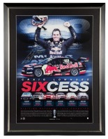 LOWNDES: A limited edition 160/188 framed and glazed signed poster celebrating Craig Lowndes 6x Bathurst 1000 Wins, measures 85cm high, 65cm wide