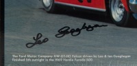 GEOGHEGAN: A printed photograph of the 1969 Ford XW GT-HO Falcon driven by Leo and Ian Geoghegan in the 1969 Hardie Ferodo 500, signed by both - 2