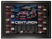 LOWNDES: A large limited edition 62/100 framed and glazed signed poster celebrating Craig Lowndes 100 race wins, measures 79cm high, 104cm wide