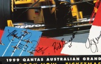 FORMULA ONE: A 1999 Formula One Grand Prix poster signed by a large quantity of celebrity personalities, measures 84cm high, 59.5cm wide - 3