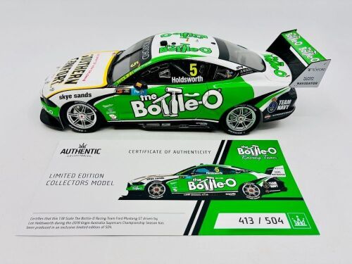 43 · FORD: A 1:18 scale model by Authentic Collectables of the #5 Bottle-O Racing Team Ford Mustang GT driven by Lee Holdsworth in the 2019 Virgin Australia Supercars season, limited edition, 413/504, complete with original packaging and certificate of authenticity [Location: Sydney]