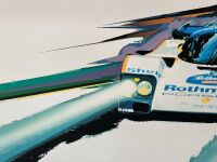 BUNKER BRADLEY: A large canvas print of the Porsche 962 Rothmans Le Mans, by automotive designer and artist Bunker Bradley, circa 2001, Digital art printed and stretched over a timber frame, measures 107.5cm high, 158cm wide - 3