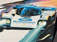 BUNKER BRADLEY: A large canvas print of the Porsche 962 Rothmans Le Mans, by automotive designer and artist Bunker Bradley, circa 2001, Digital art printed and stretched over a timber frame, measures 107.5cm high, 158cm wide - 4