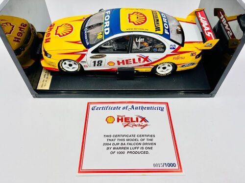 55 · FORD: A 1:18 scale model by Biante of the #18 DJR Shell Helix Racing Ford BA Falcon driven by Warren Luff in the 2004 V8 Supercars season, limited edition, 0015/1000, complete with original packaging and certificate of authenticity [Location: Sydney]