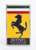 FERRARI: An Australian Ferrari Register enamel car badge, 8cm high, 5cm wide [Location: Melbourne]