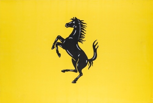 FERRARI: A large stretched fabric canvas featuring the Ferrari 'Cavallino Rampante', 91cm high, 136cm wide [Location: Melbourne]