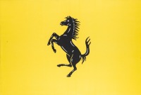 FERRARI: A large stretched fabric canvas featuring the Ferrari 'Cavallino Rampante' prancing horse, 91cm high, 136cm wide [Location: Melbourne]