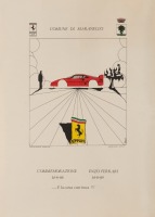 FERRARI: A small poster on thick stock by the Ferrari Club of Maranello commemorating the ongoing tradition of Enzo Ferrari, 50cm high, 36cm wide [Location: Melbourne]