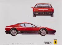 FERRARI 512 BB: A poster featuring external drawings of a Ferrari 512 Berlinetta Boxer, measures 50cm high, 69cm wide [Location: Melbourne]
