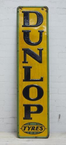DUNLOP: An embossed enamel 'Dunlop Tyres' vertical sign, 180x43cm.