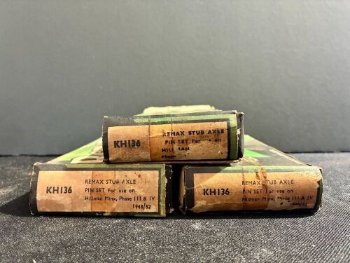 HILLMAN: Three Remax stub axle pin sets (KH136), to suit Hillman Minx Phase 3 and 4 [Location: Sydney]