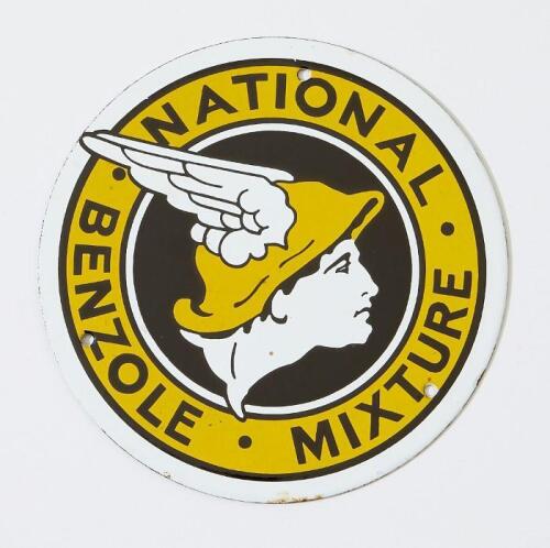 NATIONAL BENZOLE: An enamel 'National Benzole Mixture' circular sign, 21cm diameter.