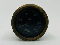 JAEGER OIL GAUGE: A British Jaeger oil pressure gauge, white markings on black face and brass bezel, 55mm diameter - 6