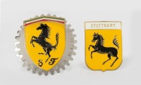 BADGES: Two modern Ferrari grille badges, measuring 8.5cm in diameter [Location: Melbourne]