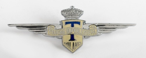 SUPERLEGGERA: A 'Touring Superleggera Milano' winged logo body badge, appears new, measures 8.5cm wide [Location: Melbourne]