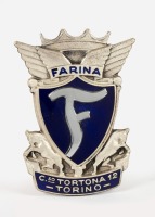 FARINA: A Stabilimenti Farina body badge, measures 5.5cm high, 4cm wide [Location: Melbourne]