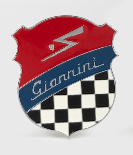 GIANNINI: A Giannini Automobilia tuning badge, as used on Fiat 500, measures 7.5cm high, 6.2cm wide [Location: Melbourne]