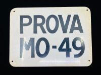 FERRARI: A reproduction 'PROVA MO' plate, numbered 49, hand painted black numerals on white background - 2