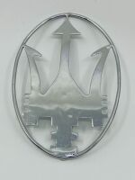 MASERATI: An oval chrome Trident emblem, approx 14.5cm high x 10cm wide - 2