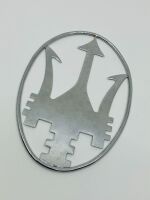 MASERATI: An oval chrome Trident emblem, approx 14.5cm high x 10cm wide - 3