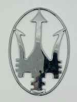 MASERATI: An oval chrome Trident emblem, approx 14.5cm high x 10cm wide - 4