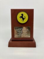 FERRARI: A trophy mounted on a wooden plinth inscribed 'Australian Ferrari Register Autumn Supersprint 15 March 1992 Class 5 328/348 Runner-Up', 18cm high x 13cm wide - 2