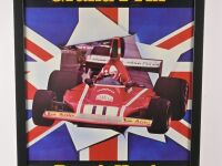 312 B3: An original event poster from the July 1976 Brand Hatch Grand Prix, featuring a Ferrari 312 B3, poster 75cm high, 50cm wide, framed [Location: Melbourne] - 2