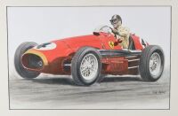 ASCARI/GAZE: A print depicting Squadron Leader F.A.O Tony Gaze OAM in the Ascari Ferrari 500, Gaze signature [Location: Melbourne] - 2