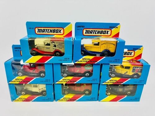 209 · MATCHBOX: Eight 1:64 scale Matchbox models featuring the Ford Model A Van (MB38) in various liveries [Location: Sydney]