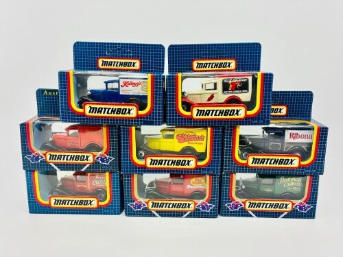 210 · MATCHBOX: Eight 1:64 scale Matchbox models featuring the Ford Model A Van (MB38) in various liveries, all in original packaging [Location: Sydney]