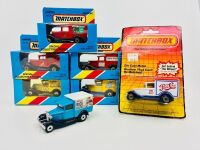 MATCHBOX: Seven 1:64 scale Matchbox models featuring the Ford Model A Van (MB38) in various liveries [Location: Sydney]