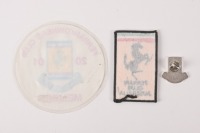 FERRARI OWNERS CLUB: Three items related to the Ferrari Owners Club Australia, including a patch, badge, and multiple adhesion 2001 window sticker [Location: Melbourne] - 3
