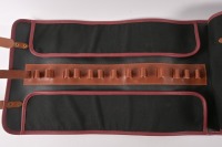 TOOL ROLL: A high-quality canvas tool roll with leather straps and red piping, suits Maserati and other Italian marques. Made in Sheffield, England. Once extended measures 82cm high, 38cm wide [Location: Melbourne] - 2