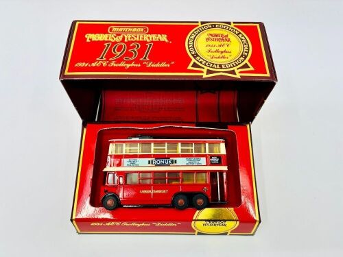 297 · MATCHBOX YESTERYEAR: A Matchbox Models of Yesteryear 1:43 scale model of the 1931 AEC Trolleybus (Diddler) (Y10), complete with original packaging [Location: Sydney]