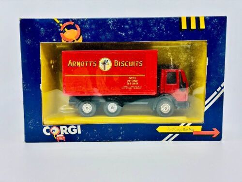 159 · CORGI: A Ford Cargo Box Van in 'Arnott's Biscuits' liveryby Corgi, complete with original packaging [Location: Sydney]
