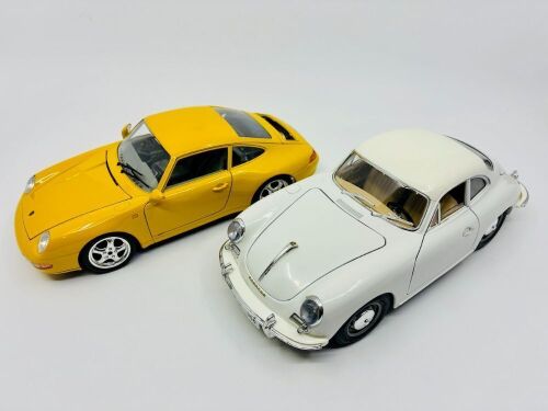 343 · PORSCHE: Two 1:18 scale Porsche models by Burago including the 356 B and the 911 (993) Carrera [Location: Sydney]
