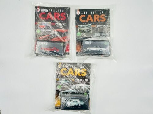55 · AUSTRALIAN CARS: Three issues of 'Australian Cars: The Collection' with 3 1:43 scale IXO models including Issue 04 (Holden EH Special Sedan), Issue 05 (Ford Falcon XY GT) and Issue 13 (Chrysler VC Valiant). [Location: Sydney]