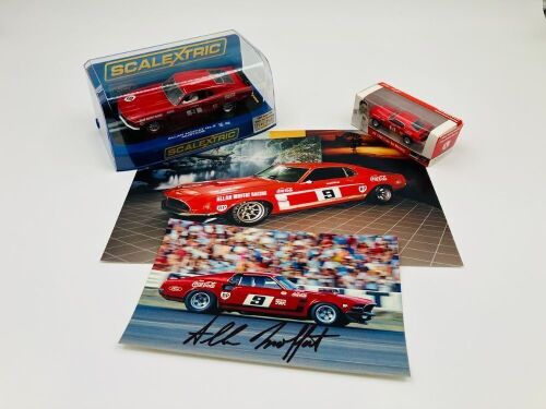 21 · ALLAN MOFFAT: A pair of models of Moffat's No. 9 Mustang including a limited edition Scalextric slot car, numbered 2940/3500 together with a 1:64 scale model by DDA Collectibles and two unframed photographs (one signed by Allan Moffat) [Location: Sydney]