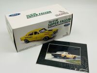 FORD XY FALCON GT-HO: A 1:18 scale model by Classic Carlectables of the GT-HO Super Falcon 1972 ATCC Last Race at Oran Park in Grace Bros. livery [Location: Sydney]