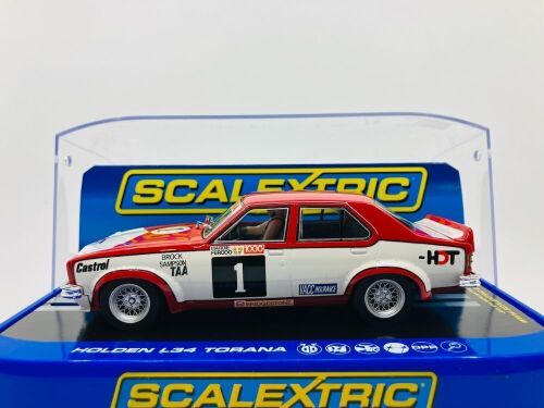 34 · HOLDEN LH TORANA L34: A 1:32 Scalextric slot car in HDT livery of Peter Brock/Brian Sampson, in original packaging [Location: Sydney]