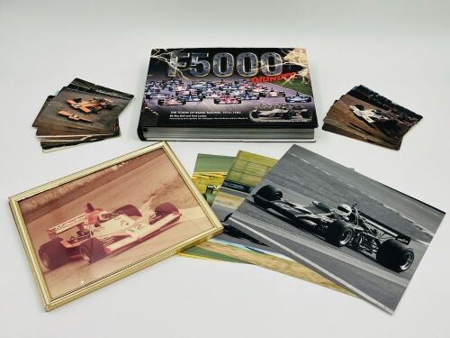 38 · FORMULA 5000: A hardcover book 'F5000 Thunder' by Ray Bell & Tony Loxley, together with a group of photographs (one framed) [Location: Sydney]