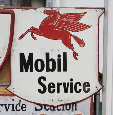 MOBIL: c1953 enamel 'Mobil Service' sign featuring Mobil Pegasus logo, 122x91cm.