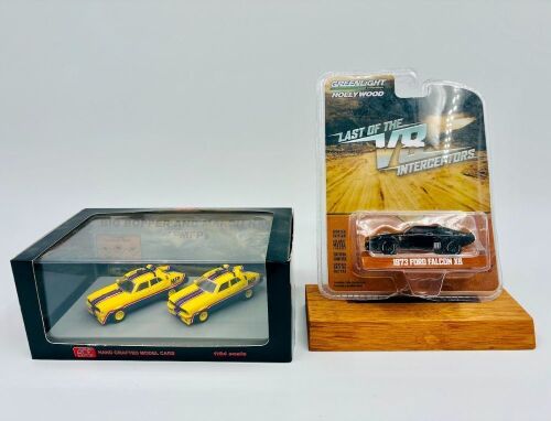 63 · MAD MAX: Three 1:64 scale models including the Ford Falcon 'Interceptor' by Greenlight Hollywood together with 'Big Bopper' and 'March Hare' XB Falcon Sedans by Ace Model Cars [Location: Sydney]