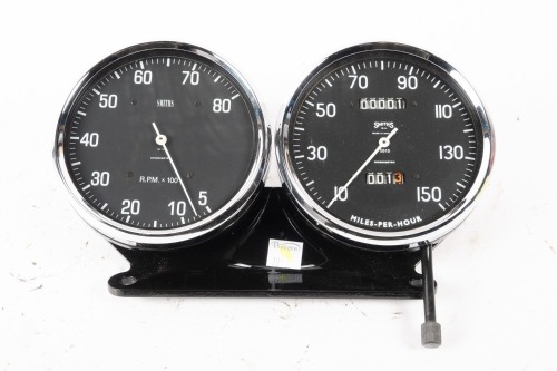 VINCENT: An exceptional restored Smiths 150 MPH speedometer gauge, often known as the five inch 'dinner plate' speedometer and also a Smiths tachometer, 12.5cm diameter suit Vincent Black Shadow